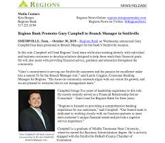 Regions financial reviews first appeared on complaints board on jan 14, 2008. Regions Bank Promotes Gary Campbell To Branch Manager In Smithville Upper Cumberland Reporter