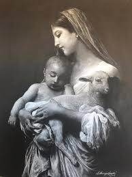 Mother Mary Holds Baby Jesus And Lamb Painting By Ust Art