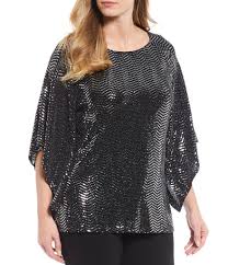 Chelsea Theodore Plus Size Allover Metallic Sequin 3 4 Handkerchief Sleeve Top With Side Slits