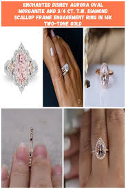 Enchanted Disney Aurora Oval Morganite And 3 4 Ct T W Diamond Scallop Frame Engagement Ring In 14k Two Tone Pink Wedding Rings Wedding Rings Engagement Rings