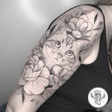 View more tattoos designs, tattoo pictures. Cat Floral Tattoo Blackwork Dot Work Blackwork Cat Dot Floral Tattoo Wor Cat Tattoo Designs Cat Portrait Tattoos Popular Tattoos