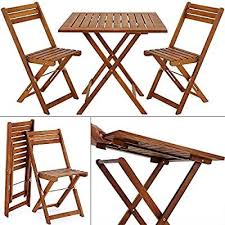 Deuba Wooden Balcony Table Chair Set Acacia Wood Patio Conservatory Outdoor Garden Bistro Cafe Coffee Balcony Furniture Set Garden Dining Set Balcony Furniture