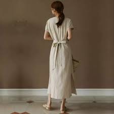 サイドスリットウエストマークワンピース リネン ロング ワンピースリボン 綿麻 麻混 リネンワンピース 麻 体型カバー 半袖 ゆったり サイドスリット 無地 ミモレ丈 カジュアル レディース 膝丈 おしゃれ 可愛い シンプル ウエストマーク 1836 sayurio レディース