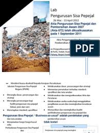 Pengurusan sisa pepejal di malaysia bukan sahaja dilakukan oleh pihak berkuasa tempatan seperti majlis daerah dan majlis pembandaran malahan selain itu, akta jalan, parit dan bangunan 1977 iaitu seksyen 42 juga turut menyatakan bahawa sisa pepejal tidak boleh dibuang tanpa kebenaran. Lab Sisa Pepejal