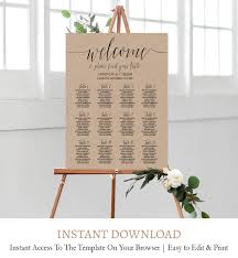 kraft wedding seating chart poster seating plan editable template pdf c1