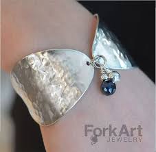 Spoon Bracelet With A Black Swarovski Crystal Silver Jewelry Handmade Silver Spoon Jewelry Spoon Bracelet
