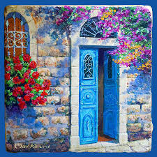 Blue Door By Miki Karni Colorful Oil Painting Nature Paintings Acrylic Painting
