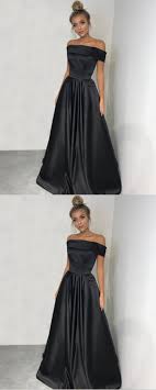 Prom Dresses 2018 Elegant Black Satin Off Shoulder Prom Dress For Teens Black Prom Dresses Evening Dresses Prom Prom Dresses Modest