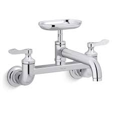 Kohler kitchen faucet from alibaba.com to create an ergonomic design in your space decor. Kohler K 20902 4 Cp Polished Chrome Clearwater 1 8 Gpm Wall Mounted Widespread Bridge Kitchen Faucet Includes Soap Dish Faucetdirect Com