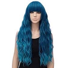 6 clip in topper hair hairpiece top piece hair bangs extensions for women men. Amazon Com Netgo Women S Teal Wig Long Fluffy Curly Wavy Blue Hair Wigs For Girl Synthetic Wigs Beauty