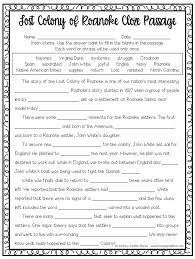 Lost Colony Of Roanoke Activity Free Social Studies Worksheets History Worksheets Cloze Passages
