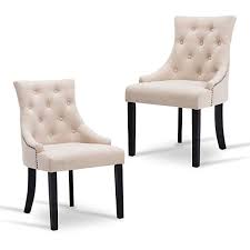 New Retail Global Tufted Dining Chairs Accent Chair Dining Room Set Of 2 Fabric Upholstered Leisure Padded Armrest Bei Tufted Dining Chairs Dining Chairs Chair