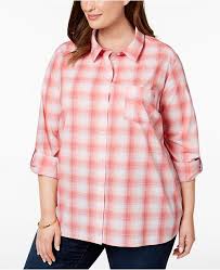 Plus Size Cotton Plaid Tab Sleeve Shirt Created For Macys