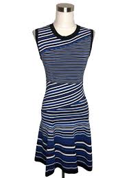 N229 Nanette Lepore Dress Size 4 6 Small Blue Black Striped