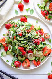 While i was gone, josh made this easy spinach salad for dinner. Glass Noodle Salad With Strawberries Cucumber Recipe Elle Republic