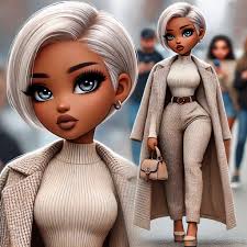 Create an hyper realistic image of a cartoon chibi style African-American  woman with black swirled flowy messy hair she has red and green eyeshadow.  She has a confused expression