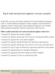Resume summary or career objective. Top 8 Lead Mechanical Engineer Resume Samples