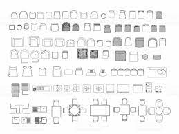 Top View Of Set Furniture Elements Outline Symbol For Dining Room Floor Plan Symbols Dining Room Office Table Top View