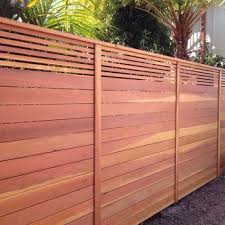 Custom Horizontal Fence With Picket Accent Top Stained Natural Yelp Wood Fence Design Patio Fence Modern Fence Design