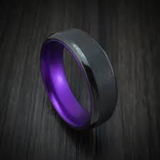 Black And Purple Rings For Couples Black Zirconium With Purple Anodized Sleeve Custom Made Band Choose Your Color Black Zirconium Black Zirconium Ring Mens Diamond Stud Earrings