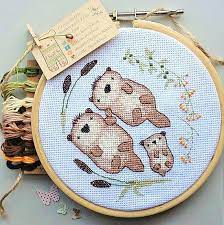 Dmc 1 color stitches used: Otter Cross Stitch Kit Embroidery Otters Pattern Gift For Etsy Cute Cross Stitch Diy Cross Stitch Cross Stitch Designs