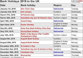 Bank Holidays 2019 In The Uk Free Holiday Calendar Calendar Uk Holidays In England