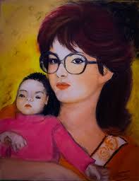 Acrylic painting of old little girl