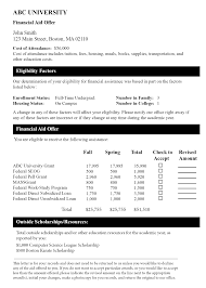 Sample Financial Aid Offer Mefa