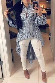 Black And White Women S Clothing Store Lovely Work Striped Blue Blouse In 2020 Fashion Blouses For Women Black White Blouse