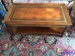 I like to add small details to my pieces and sometimes painting the inside of drawers gives the. Vintage Coffee Table With Lower Shelf And Leather Top Prestigious Plymouth Estate Vintage Furniture Collectibles And More K Bid