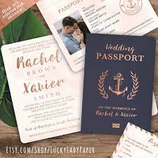 Nautical Cruise Passport Wedding Invitation Set In Rose Gold Etsy Passport Wedding Invitations Destination Wedding Invitations Passport Passport Wedding
