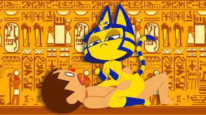 16:9 aspect ratio animal crossing animal crossing boy animal ears ankha  ankha ride (minus8) anthro blue hair cat tail cowgirl position  hieroglyphics legband looking down lying makeup minus8 nintendo