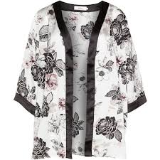 Black And White Kimono Dress Zizzi White Black Plus Size Printed Tie Belt Kimono Jacket 62 Liked On Polyvore Featuring Outerwear Jacke Black Floral Kimono Floral Print Jacket Zizzi