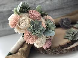 Jr Bridesmaid Flowers Succulent Bouquet Wedding Wooden Flower Bouquet Wedding Bouquets Pink
