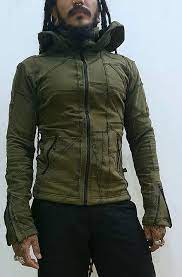 Moss Green Patchwork Fillet Riding Hoodie Butcher Apparel Leather Jacket Men Burning Man Outfits Mens Outfits