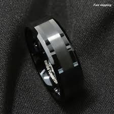 Details About 8mm Atop Brushed Center Black Tungsten Carbide Ring Wedding Band Mens Jewelry