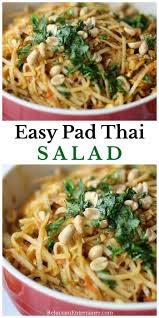 Easy Pad Thai Salad For A Potluck Dish Made With Fresh Ingredients Rotisserie Chicken And The Best Spicy Flavors Thai Salads Potluck Dishes Easy Pad Thai