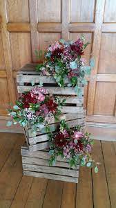 Large Stacked Apple Crates With Floral Arrangements To Go On The Stage Area Either Side Of Th Rustic Wedding Decor Diy Wedding Decorations Flower Decorations