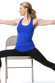 De Stress Instantly With This Easy Chair Yoga Flow With Images Chair Yoga Chair Pose Yoga Workout Machines