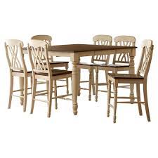 Giantex 3 piece dining set compact 2 chairs and table set with metal frame and shelf storage bistro pub breakfast space saving for apartment and kitchen (white & natural) 4.1 out of 5 stars 1,929 $94.99 $ 94. Homesullivan 7 Piece Antique White And Oak Bar Table Set 401393w 36 7pc The Home Depot