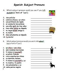 Spanish Subject Pronouns Practice Worksheet Spanish Subject Pronouns Pronouns Practice Spanish Lesson Plans
