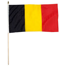 The tricolor flag consists of three equal vertical bands of black (hoist side), yellow, and red. Belgium 12in X 18in Polyester Flag