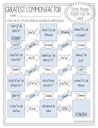 Find the greatest common factor of the two numbers shown. Greatest Common Factor Of Algebraic Expressions Worksheet Maze Activity Algebraic Expressions Factoring Polynomials Greatest Common Factors