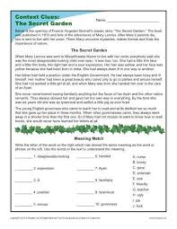 The Secret Garden Context Clues Worksheets For 4th And 5th Grade Context Clues Worksheets Context Clues 5th Grade Context Clues