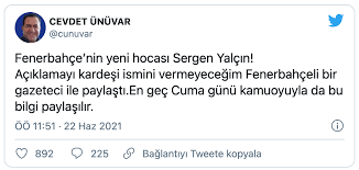 Ünüvar, beşiktaş ile yollarını ayıran sergen yalçın'ın f.bahçe'nin başına geçeceğini duyurdu. Czggvpx9jw68fm