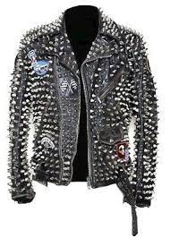 Men Silver Studded Leather Jacket Custom Patches Long Spike Brando Belted Zipper Studded Leather Jacket Leather Jacket Unique Leather Jacket