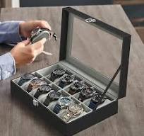 Black Rectangle Paulownia PU Leather 12-Slot Watch Box with ...