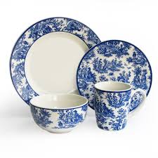 Black And White Toile Dinnerware Set Amazon Com Waverly Country Life 16 Piece Dinnerware Set Blue Kitchen Dining 104 21 Dinnerware Set Dinnerware Blue Dishes