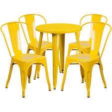 24 Round Metal Indoor Outdoor Table Set With 4 Cafe Chairs Outdoor Table Settings Round Metal Table Outdoor Stacking Chairs