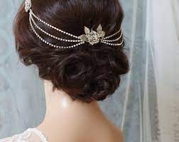 Wedding Headpiece And Veil Vintage Style Bridal Headpiece Etsy Headpiece Chain Headpiece Bridal Hair Chain